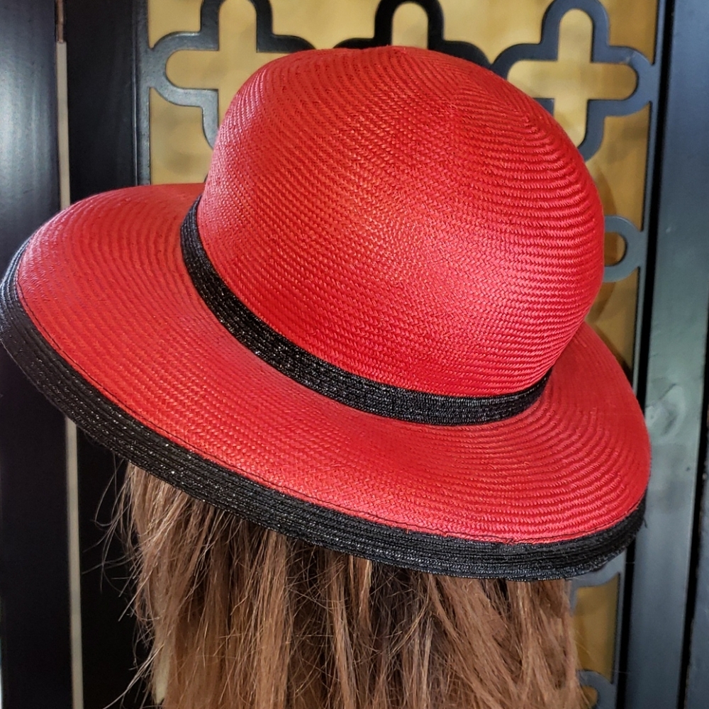 Mr. John New York‎ Paris Red Blk Cream Floral Vintage Derby Church Tea Hat - Picture 5 of 8